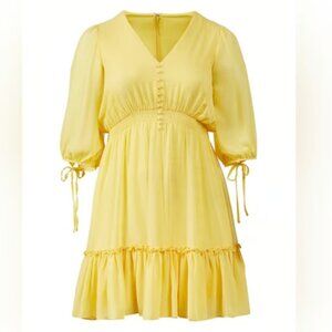 Taylor Woman size 18W smocked ruffle chiffon dress lemon yellow Easter spring